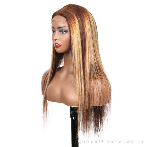 SPARK Highlight Lace front Human Hair Wigs for Black Women Brazilian Hair lace Brown Blonde Mixed Colored Wig Pre Plucked